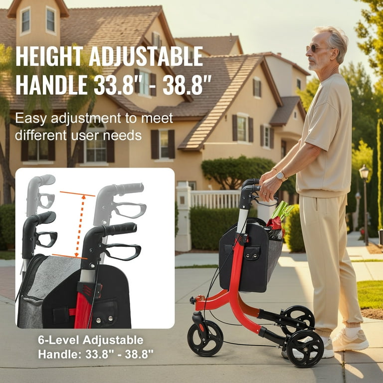 SKYSHALO Trio Walker for Elderly, Easy-to-Fold Aluminum Three-Wheel Walker, Height-Adjustable Handles, Large-Wheeled Outdoor Walker with Generous SKYSHALO Trio Walker for Elderly, Easy-to-Fold Aluminum Three-Wheel Walker, Height-Adjustable Handles, Large-Wheeled Outdoor Walker with Generous