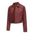 thumbnail image 2 of Defitshape Women's Faux Suede Leather Jacket Button Down Collar Pockets Crop Moto Jackets Long Sleeve Casual Fashion Biker Coat Burgundy 12, 2 of 5