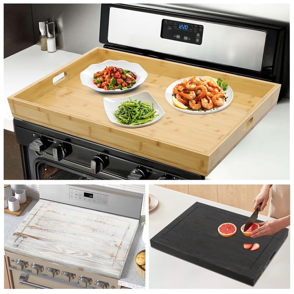 Bamboo Wood Noodle Board Stovetop Cover – Oversized Kitchen Tray