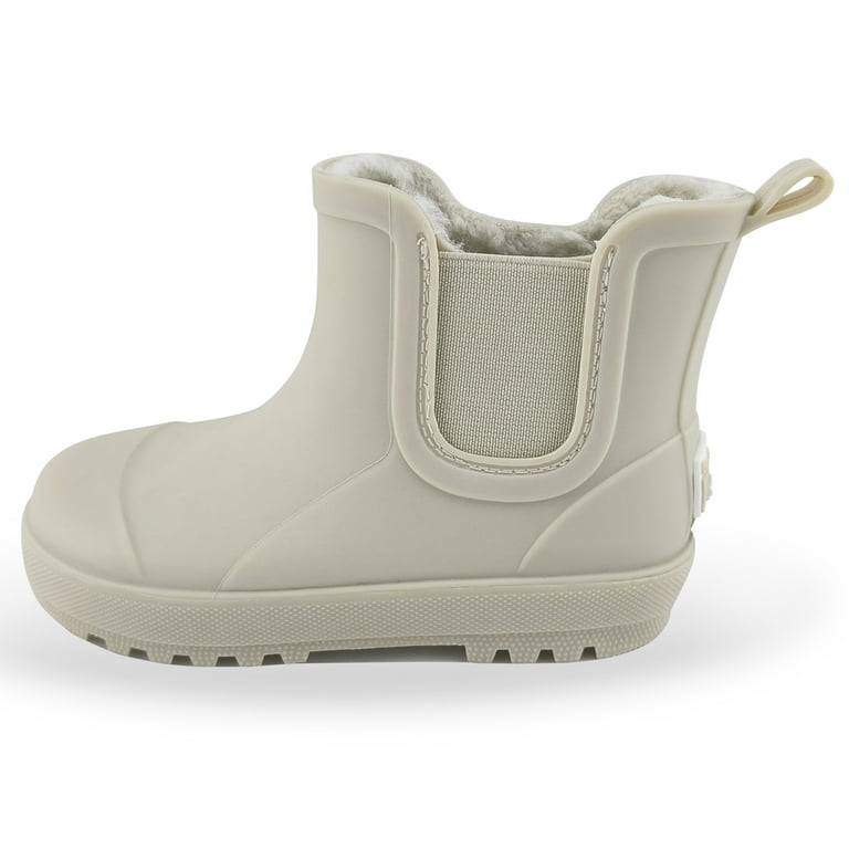 BEARPAW Toddler Chelsea Rain Boots with Faux Fur Lining Taupe Size 9