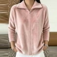 thumbnail image 2 of Women's Soft Fleece Zip Up Jacket Stand Collar Long Sleeve Casual Warm Coat Loose Lightweight Fall Winter Casual Outerwear with Pocket Pink, 2 of 5