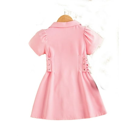 

Casual Plain Lapel Neck Shirt Short Sleeve Pink Toddler Girls Dresses (Girl s)