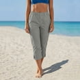 thumbnail image 5 of Bloomae Linen Capri Pants for Women Wide Leg Comfy Lightweight Casual Side Slit Summer Beach Elastic High Waist Capris Cropped Lounge Trousers with Pockets, 5 of 9