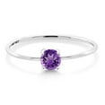 thumbnail image 2 of Gem Stone King 10K White Gold Purple Amethyst Engagement Ring for Women (0.25 Cttw, Round 4MM, Gemstone Birthstone, Available in Size 5, 6, 7, 8, 9), 2 of 6