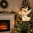 thumbnail image 4 of TTJ Lighted Christmas Angel Tree Topper, LED Angel with Golden Trumpet and Feathered Wings, Warm White Illuminated Holiday Tree Decoration, Elegant Christmas Tree Top Ornament(A), 4 of 6