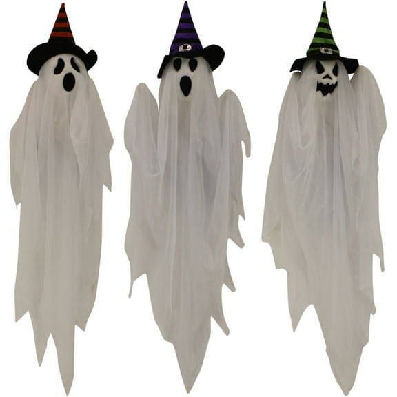 Haunted Hill Farm Set of 3 Hanging Ghosts, Indoor/Outdoor Halloween Decoration, HHGHST-8H
