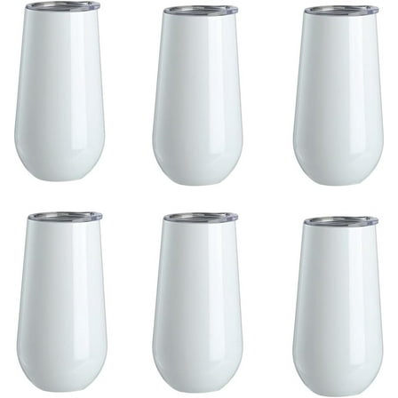 6 Pack Sublimation Blank Stainless Steel 6oz Tumbler For Diy Heat Transfer Print Double Insulated Champagne Flute Tumbler with Lid