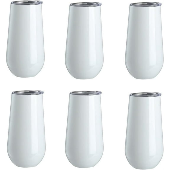 6 Pack Sublimation Blank Stainless Steel 6oz Tumbler For Diy Heat Transfer Print Double Insulated Champagne Flute Tumbler with Lid