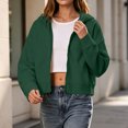 thumbnail image 3 of Hooded Zip Women Cropped Jackets Long Sleeve Sweatshirt with Pocket,Drop Shoulder Casual Fall Winter Daily Home Outdoor Wear,Green,M, 3 of 9