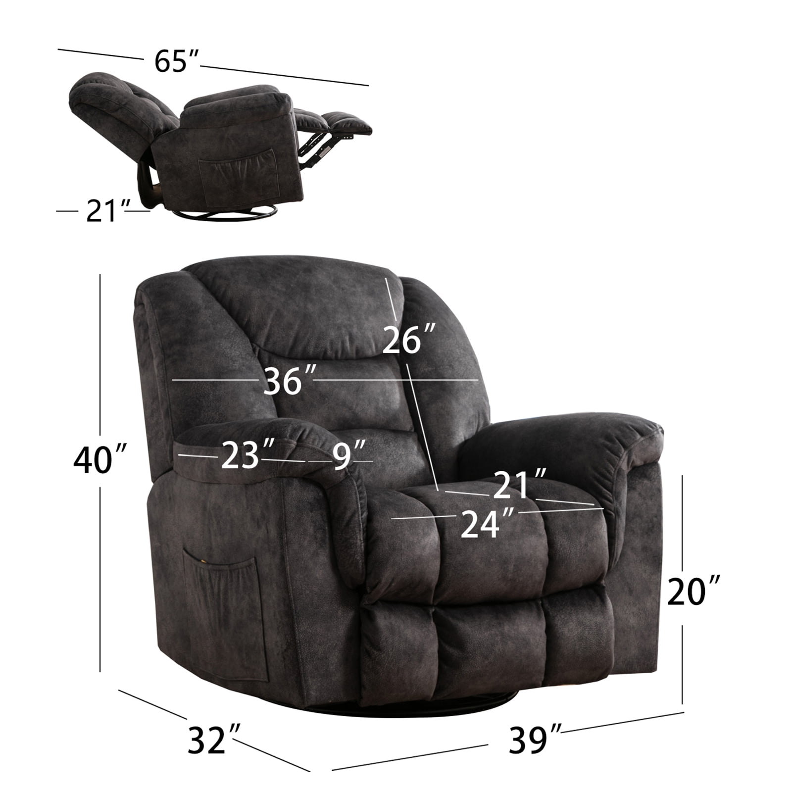 Bonzy Home Swivel Recliner Chair Manual Rocker Reclining Sofa Chair Living Room Seating Furniture Gray