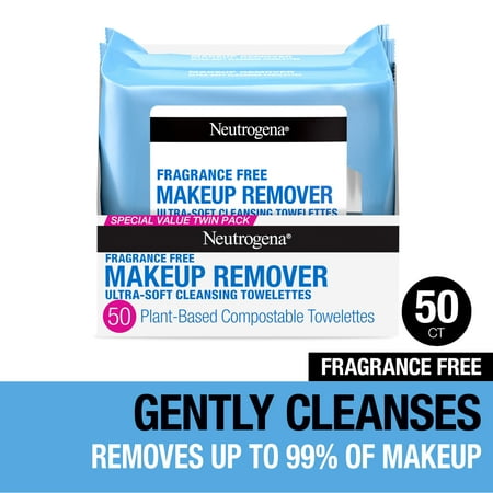 Neutrogena Fragrance Free Makeup Remover Wipes, Face Cleansing Towelettes, 25 Count, 2 Pack