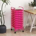 thumbnail image 2 of Costway 10 Drawer Rolling Storage Cart Scrapbook Paper Office School Organizer Hot Pink, 2 of 10