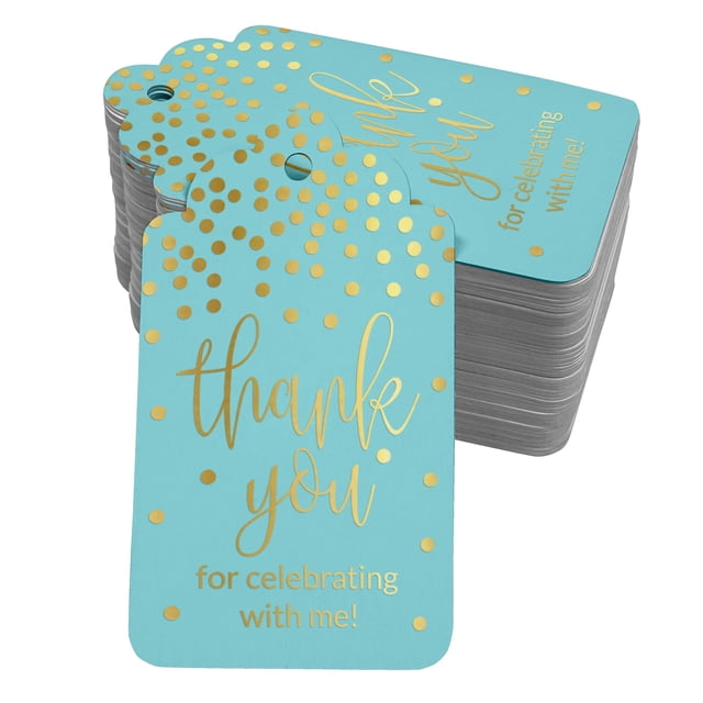 Inkdotpot Real Gold Foil ThankYou For Celebrating With Me Birthday Tags Favor Hang Paper Tags 100 Pack