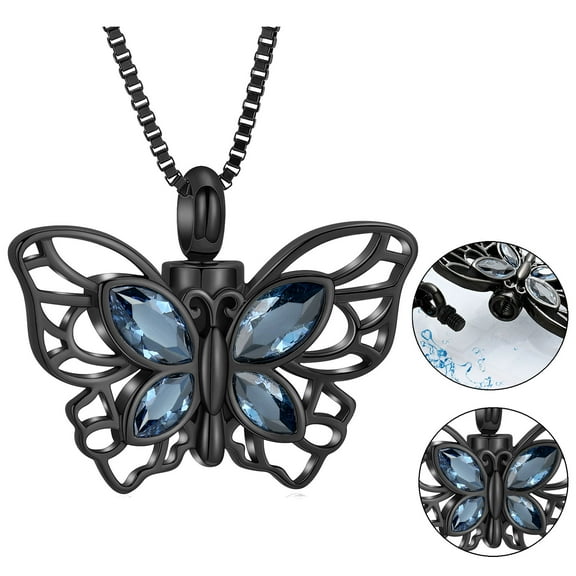 Butterfly Urn Necklace for Ashes Cremation Jewelry for Ashes for Women Crystal Memorial Pendant Human / Pet Ash Holder Keepsake Gifts for Love Ones