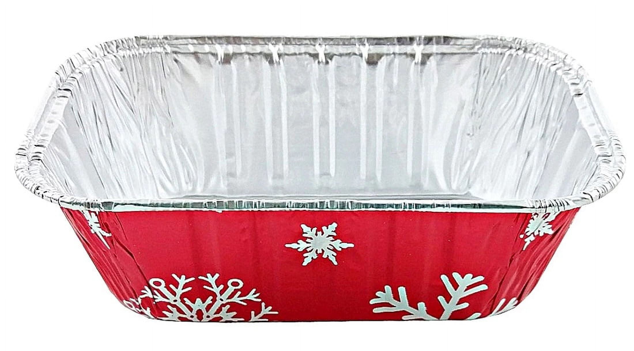 KitchenDance Disposable Aluminum Holiday 1 Lb Mini Loaf Pan with Clear Snap  on Lid - 15 Ounces Aluminum Foil Pan for Baking, 9302X, (Red & Silver, 10)