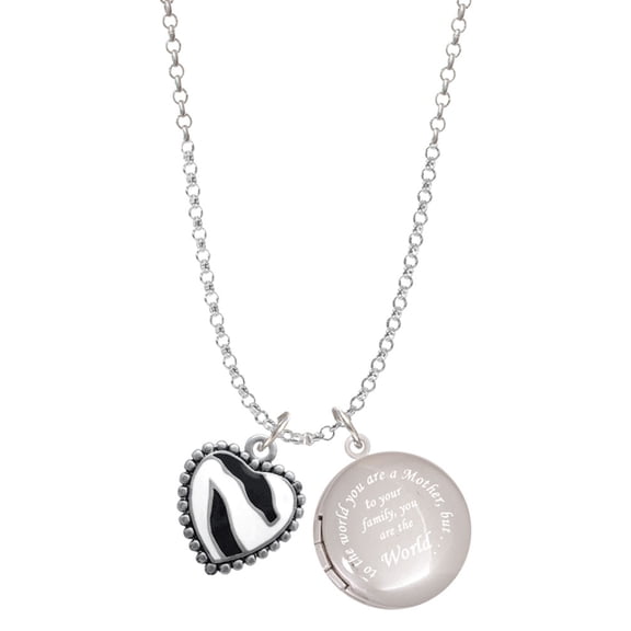 Delight Jewelry Silvertone Enamel Zebra Print Heart To the World You are a Mother Locket Necklace