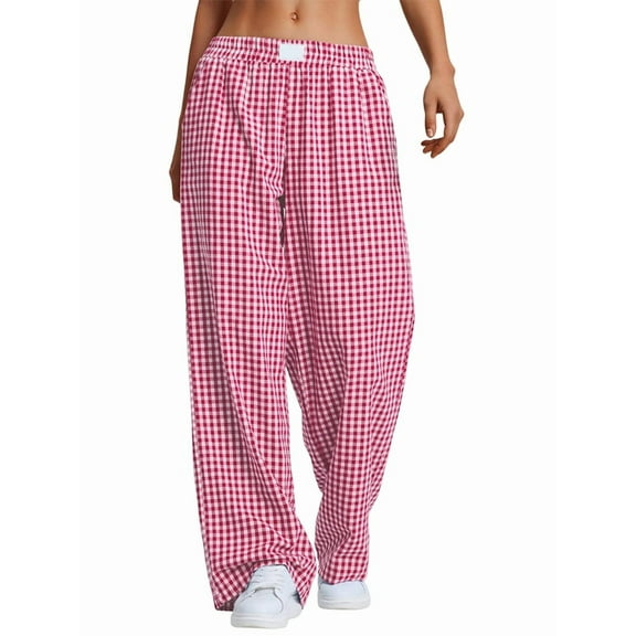 Womens Striped Gingham Pajama Lounge Boxer Pants Cute Comfy Bottoms with Pockets Fall Y2K Outfits Red XXL