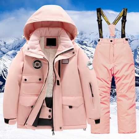 Hwmodou Toddler Girl Clothes Sets Childrens Ski Suit Multi Pocket Jacket Pants Winter Windbroof Snowboarding Winter Warm Snow Suits Unisex Cute Outfit