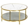 thumbnail image 3 of DWVO White Marble Round Coffee Table, Mid-Century Modern Glass Center Table with Storage for Living Room, 3 of 7
