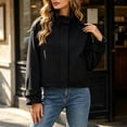 thumbnail image 5 of SEMPAI Crop Trench Coat Jacket for Women Stand Collar Long Sleeve Casual Coat Fall Zipper Trendy Party Loose Outerwear with Pockets Black L, 5 of 7