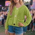 thumbnail image 2 of yardsong Women's Cropped Cardigan Sweater Button Down Chunky Knit Sweater Fall Winter 2025 Long Sleeve Fall Open Front Cardigan Green,M, 2 of 9