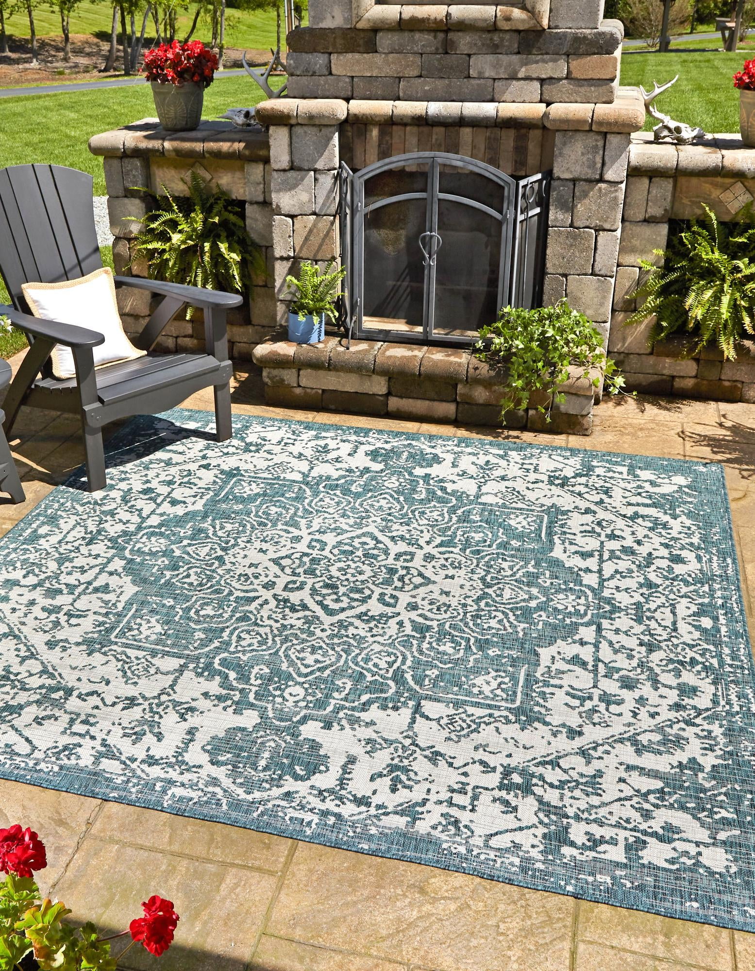 Rugs.com Jill Zarin Outdoor Collection Rug – 7' 10 Square Teal ...