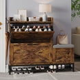 thumbnail image 2 of Shoe Cabinet with Bench, Farmhouse Narrow Slim Shoe Storage Cabinet 2 Flip Drawers for Entryway Hallway Living Room,Antiseptic Wood, 2 of 7