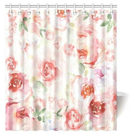 Rose Colored Shower Curtain MYPOP Watercolor Flower Shower Curtain, Soft Colored Pale Faded Mix of Roses Vintage Style Romantic Fabric Bathroom Shower Curtain Set with Hooks, 66 X 72 Inches ()