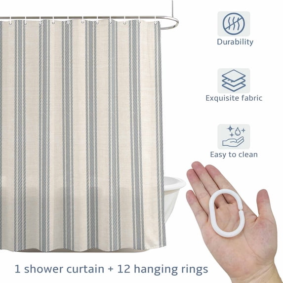 Modern Blue 48x72 Inches Waterproof Shower Curtain, Lines Linen Texture Bath Curtain Set with 12 Hooks Washable Shower Curtains for Bathroom Bathtub Decor
