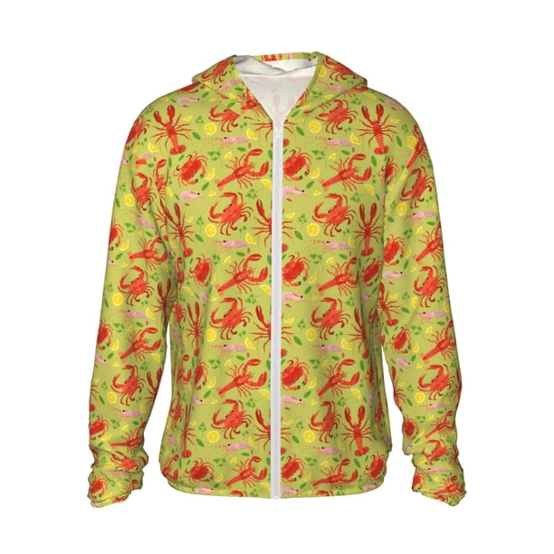 Balery Crab Lobster Sudadera ligera de manga larga con capucha y protección solar UPF 50+ para hombre y mujer, ideal para pesca y running-Large