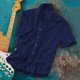 thumbnail image 2 of Camisas Para Hombre Manga Larga Chaqueta informal de manga corta con solapa de color sólido de algodón y lino para hombre (Navy, M), 2 of 6