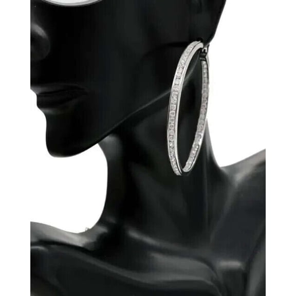 4CT Simulated Diamond 925 Silver Inside Outside Large Hoop Earrings 14K White Gold Plated