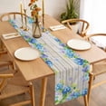 thumbnail image 3 of Table Runner 70 Inches Long for Kitchen Dining, Blue Hydrangea Dresser Scarf Farmhouse, Dining Table Decorations for Wedding/Parties, Rustic Wooden Butterfly Spring Floral 13 x 70 In, 3 of 8