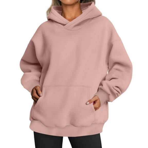 Charella Womens Fleece Hoodies Pullover Sweatshirts Casual Fall Jackets with Pockets Y2k Clothes Pink,XL