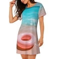 thumbnail image 2 of Yiaed Pink Float Ring On Beach Print Women's Loose-Fit Short Sleeve Nightgown, Soft and Comfortable Sleep Dress for Relaxation and Sleepwear, 2 of 6