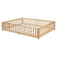 thumbnail image 4 of Queen Size Floor Bed, Modern Pine Wood Platform Bed Frame with Safety Fence and Door, Multifunctional Daybed with Wood Slats Support, Leisure Low Bed with Armrest for Living Room, Bedroom, Natural, 4 of 9