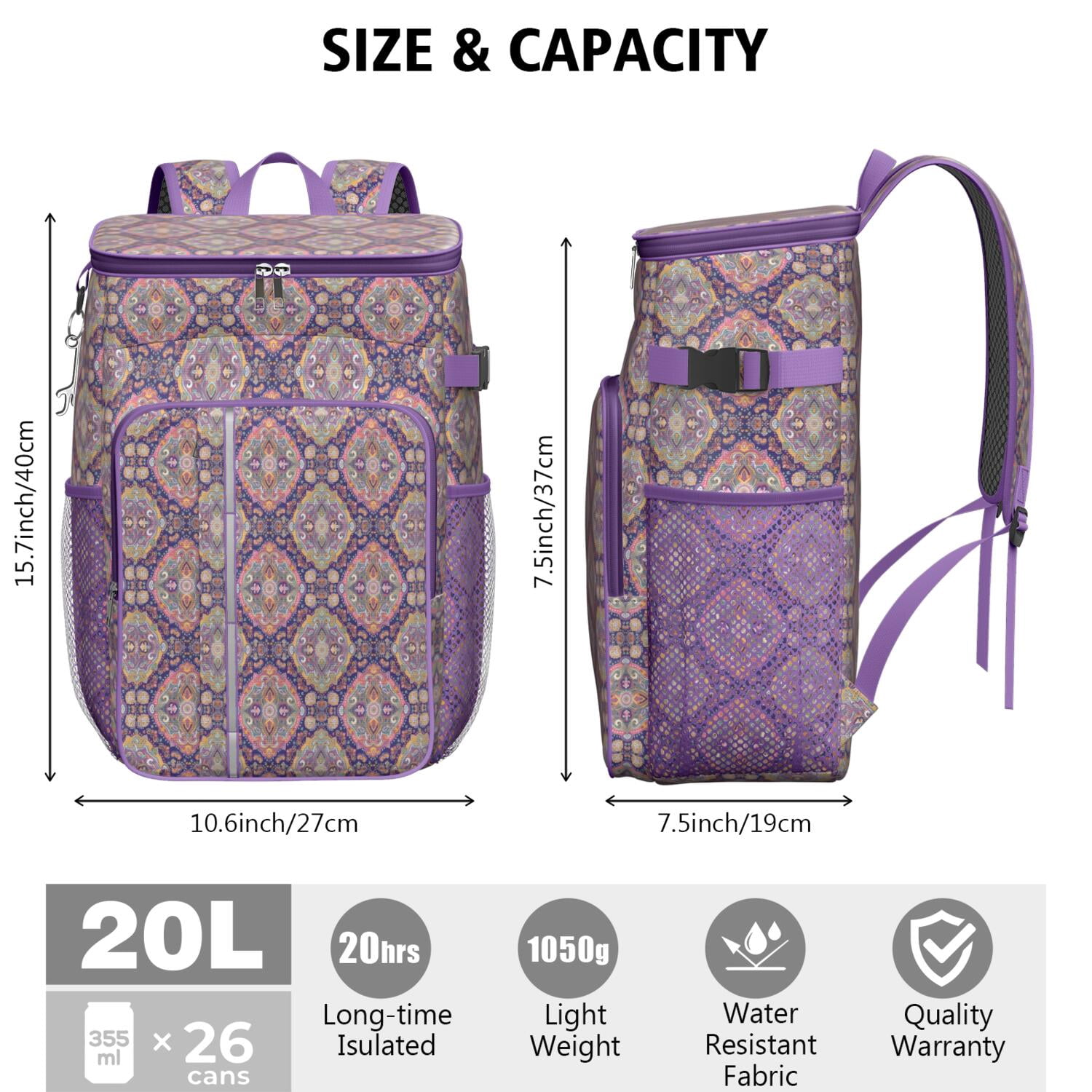 Travel Cooler Bag - Boho Bohemia Flower Camping Beer Cooler Backpack with Bottle Opener- Waterproof Insulated Picnic Backpacks - Cooler Bag for Beach