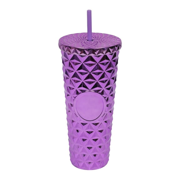 700ml Reusable Plastic Tumbler with Lid and Straw - Double Wall Insulated Cold Drink Cup with Crystal Clear Portable Design - A