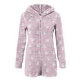 thumbnail image 4 of Feancey One Piece Pjs for Women Fleece Short Rompers Winter Sherpa Sleepwear Cute Dog Paw Print Onesie Pajama Bear Ear Hooded Jumpsuits Pink XL, 4 of 6