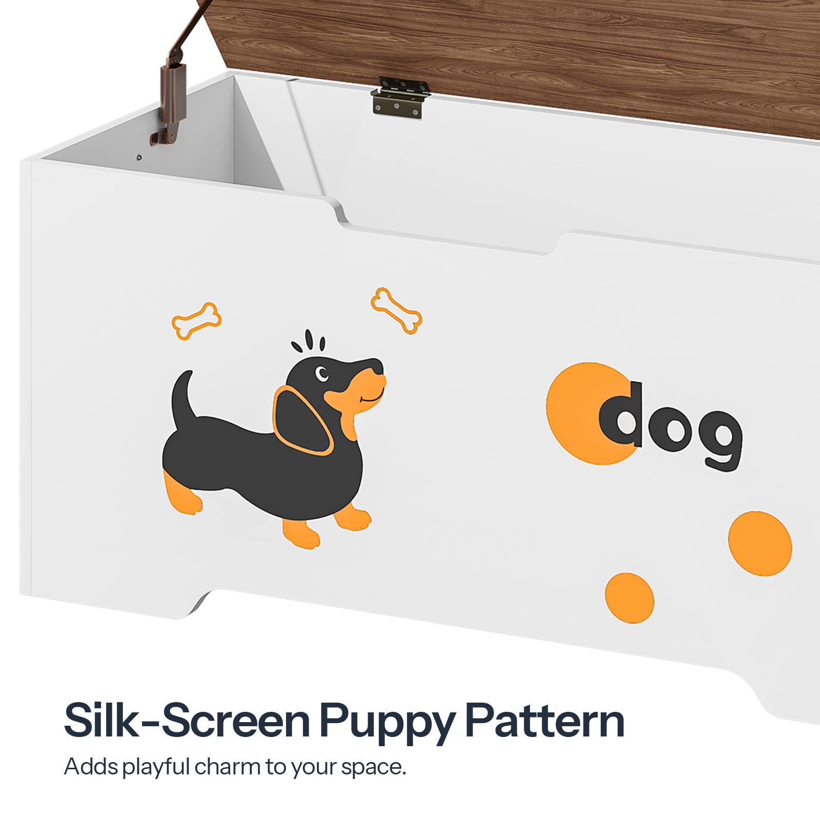 HOOBRO Toy Box Organizer Puppy Pattern Storage Bench with Storage Chest, White, 220 lb Limit