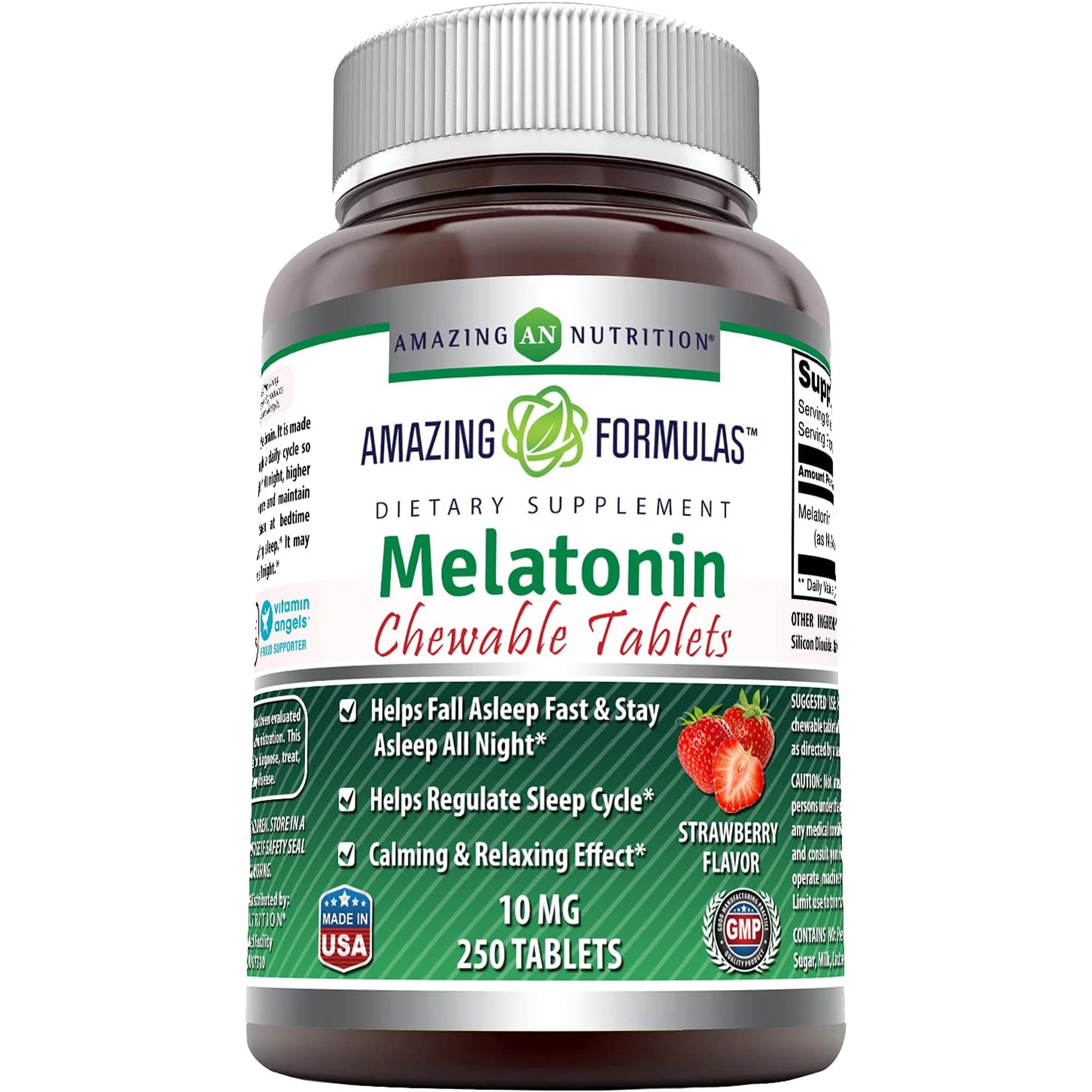 Amazing Formulas Melatonin 10mg Per Serving 250 Chewable Tablets Supplement | Strawberry Flavor | Non-GMO | Gluten Free | Made in USA