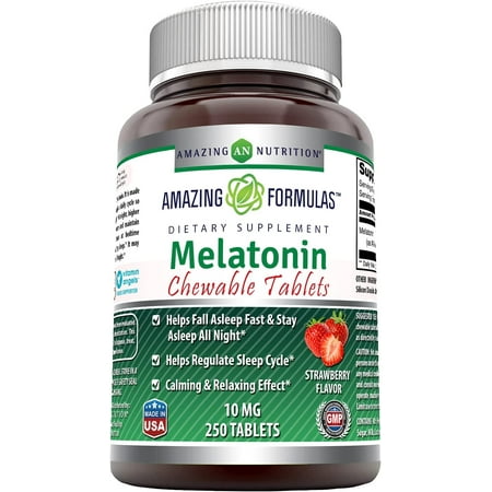 Amazing Formulas Melatonin 10mg Per Serving 250 Chewable Tablets Supplement | Strawberry Flavor | Non-GMO | Gluten Free | Made in USA