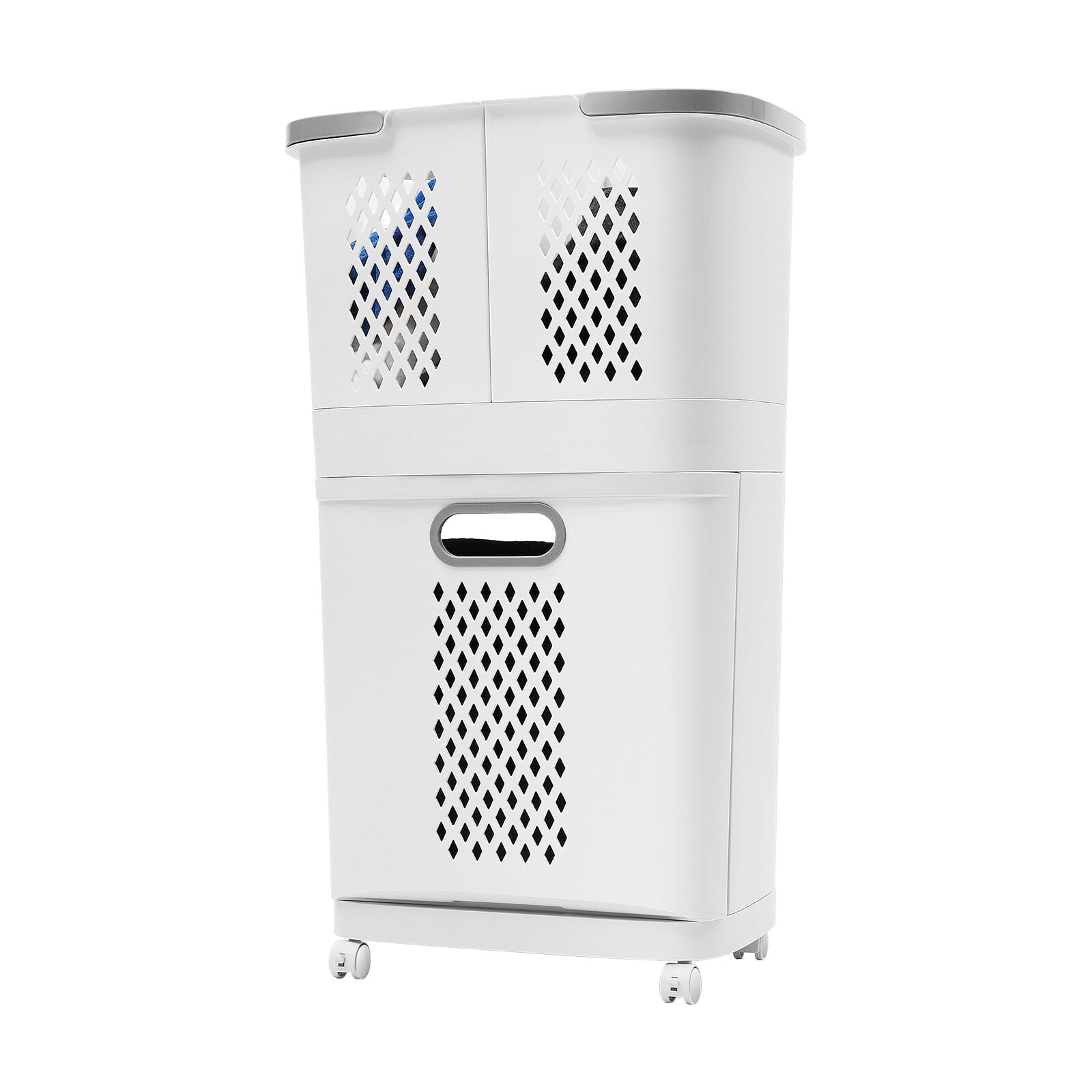 3 Tiers Grey&White Household Hamper Freestanding Portable Laundry Storage Basket for Bedding T-shirts Pants