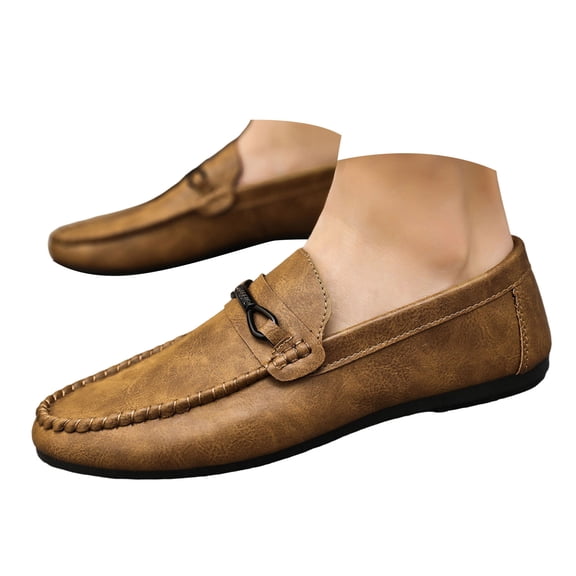 Mens Boat Shoes Casual Loafers Slip on Walking Dress Sneakers Leather Business Oxfords Work Lightweight Soft Sole Yellow Size 10.5