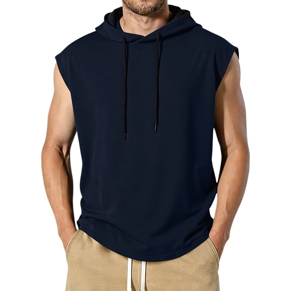 Domuza Men's Drawstring Hooded Shirts - Casual Loose Fit Cotton Hoodies Tee Shirt for Daily Wear Navy L