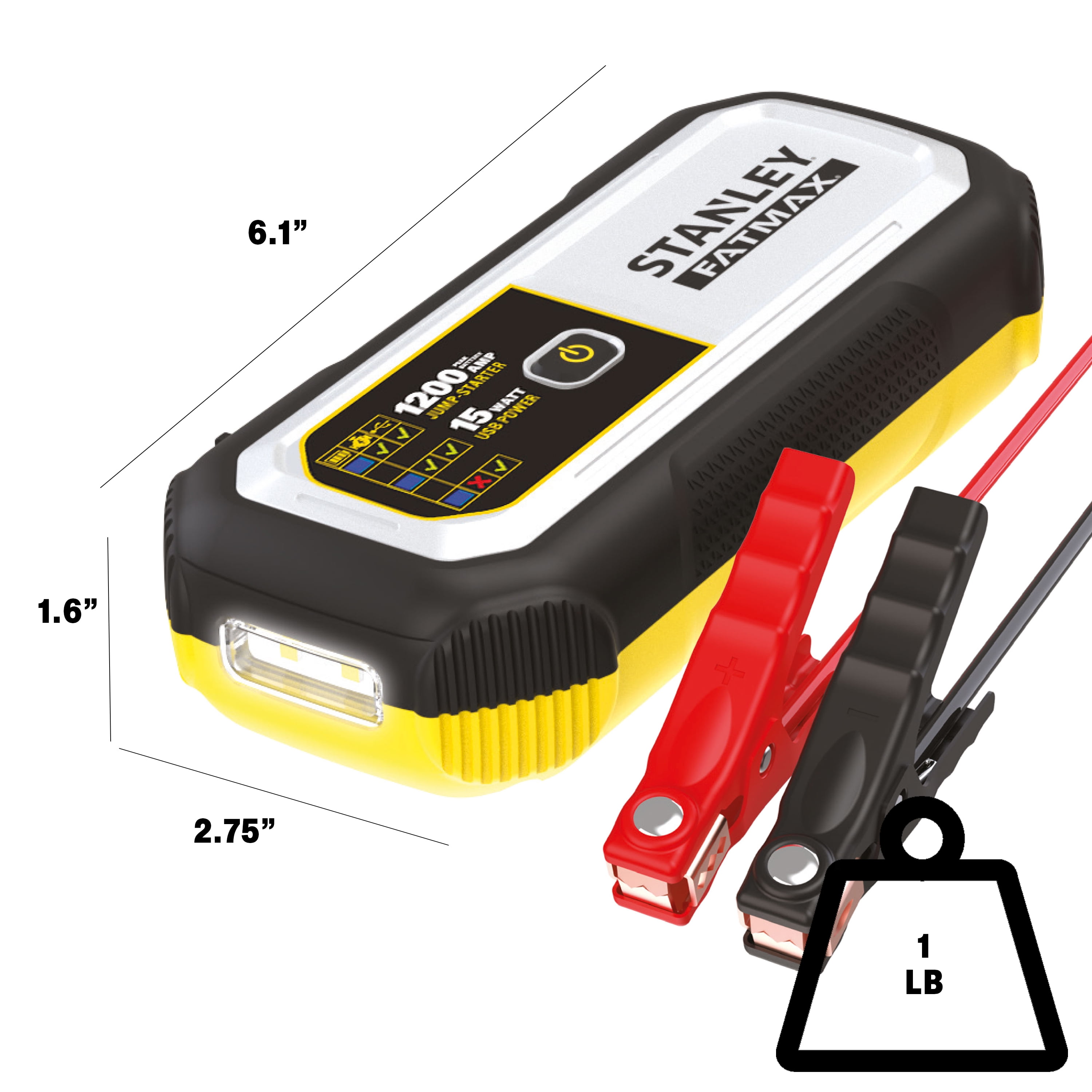 Stanley FatMax 1200A Lithium Jump Starter with 15 Watt USB A and USB C Power Includes clamps