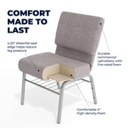 Flash Furniture 21W Church Chair in Gray Fabric with Book Rack - Silver Vein Frame