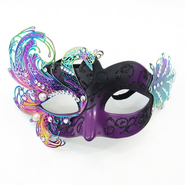 Masquerade Mask For Women, Colorful Painting Rhinestone Inlaid Metal Half Face Cover Cosplay Costume For Cosplay Theme Party