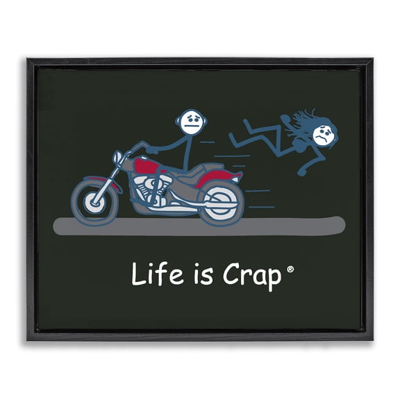 Stupell Industries Funny Motorcycle Babe Novelty & Humor Painting Black Floater Framed Canvas Art Print Wall Art, 21 x 17