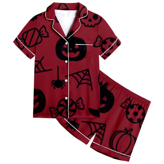 Halloween Pajamas Kids Size 6-7 Years Childrens Sleepwear Striped Short Sleeve Top and Shorts Cozy Wear Pjs for Boys Brick Red
